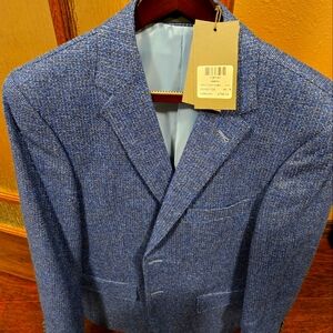 E Thomas 40R Blue blazer wool silk